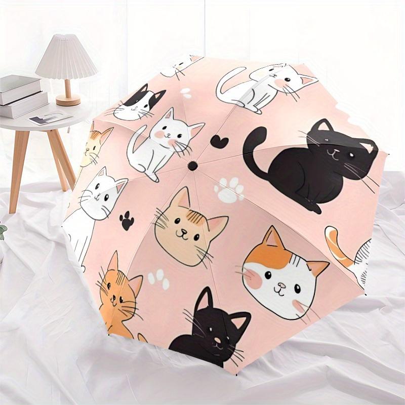 1pc Cat Pattern Automatic Folding Umbrella - Lightweight, Retractable Design with 8-Rib Durability, Perfect for Outdoor Adventures, Fashiona