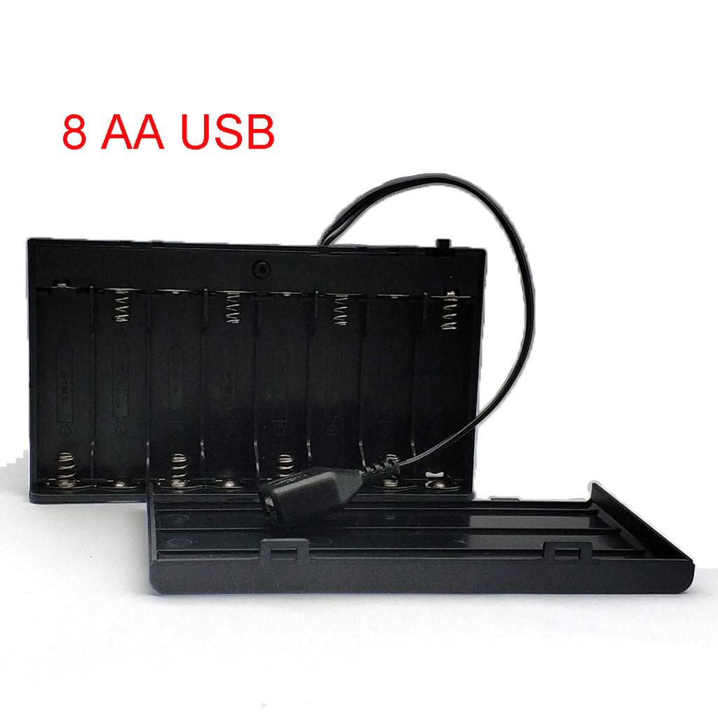 AA-Batteriehalter USB AA-Batteriebox AA-Batteriefach mit USB-Stromanschluss mit Deckel mit Schalter mit 2/3/4/6/8 Steckplätzen DIY