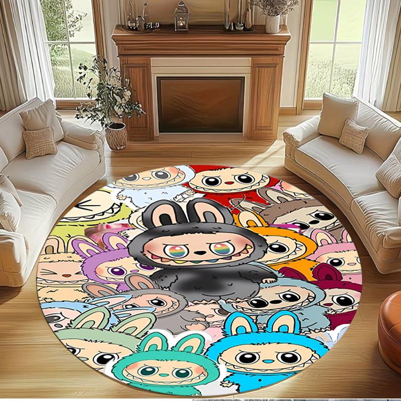 Labubu Print Round Rug, Washable Floor Carpet, For Entryway Dorm Laundry Room Office Study, Home Decor Birthday Christmas Gift