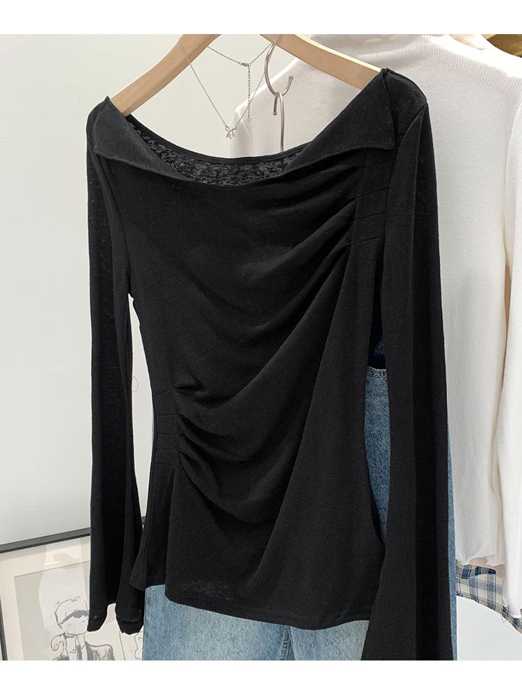 French Transparent Pleated Trumpet Sleeve Blouse - New Sweet & Spicy Women's Top