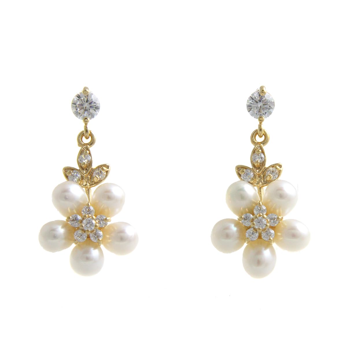 

VINGTAINE Stone x Freshwater Pearl Flower Earrings Cubic Zirconia [VINGTAINE] E2-34 (Gold) золотий