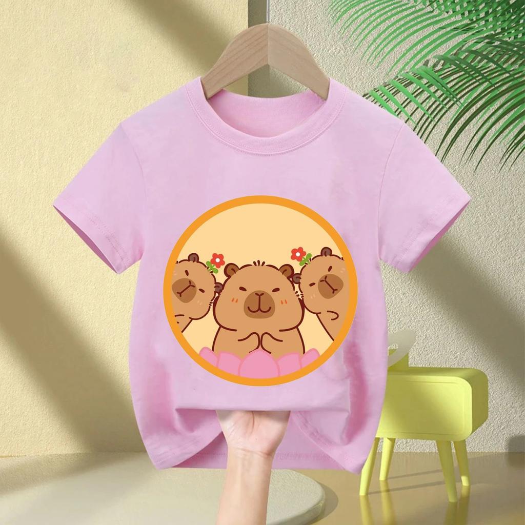 Summer New Trend Capybara Printing Cute Childrens ShortSleeved TShirt Cute Comfortable Versatile Boy and Girl TShirt