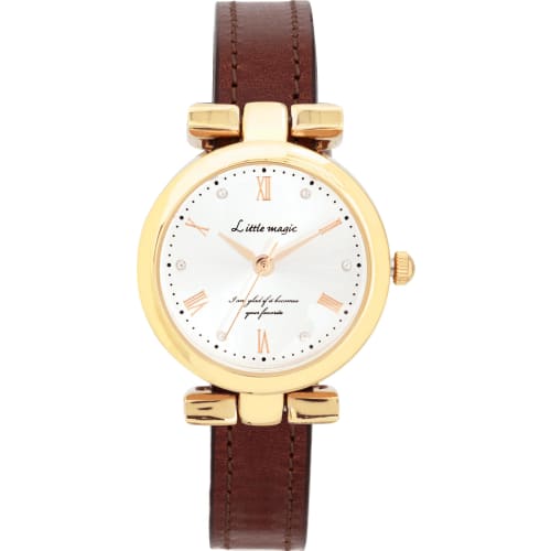 

Little Magic Women s Watch, Genuine Leather, Waterproof, Gold Face, Zirconia, Hypoallergenic, Dark Brown