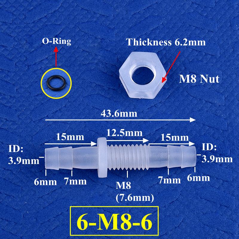 M6-M16 To 3-12mm Direct Connectors With Hex Nut  O-Ring Aquarium Tank Air Pump Adapter Garden Irrigation PP Pagoda Hose Joint