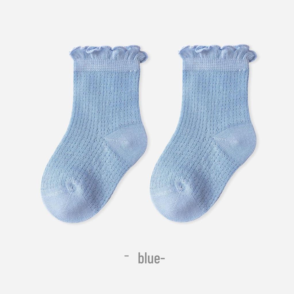 Summer Mesh Baby Socks: Thin, Combed Cotton, Solid Color, Lace Cuff, Class A, for Newborns