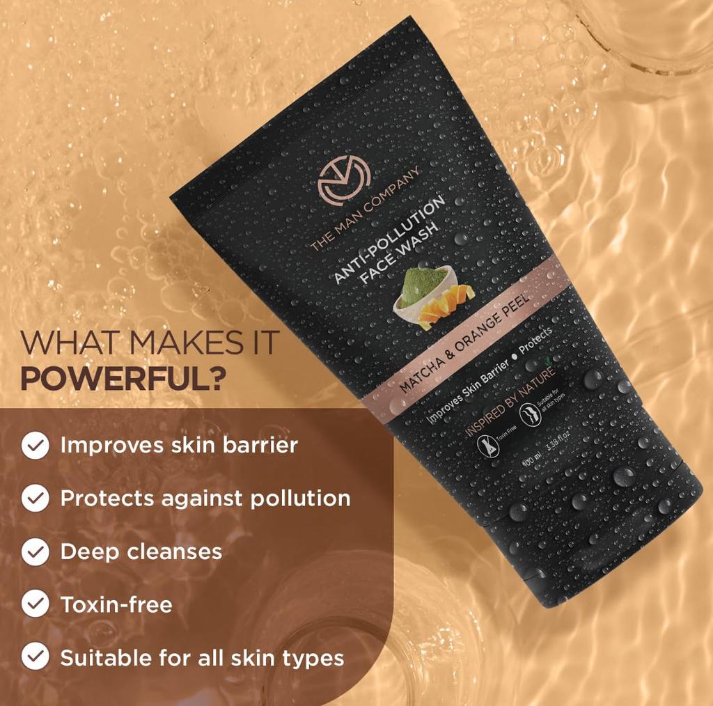 The Man Company Anti-Pollution Face Wash with Matcha & Orange Peel for Deep Pore Cleansing 100ml, Removes Dirt & Impurities
