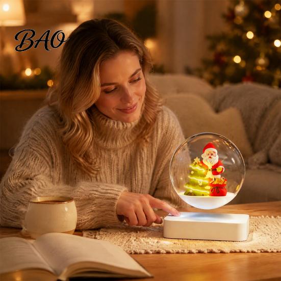 Magnetic Levitation Christmas Sleigh Santa Claus Ornament, Floating Lighted Tree with Rotating Magical Hovering Decor Base And Warm LED Lights