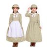 Kids Girls Drama Colonies Pastoral Farm Maid Floral Dress Apron Hat Set Halloween Cosplay Costumes Role Play Outfit