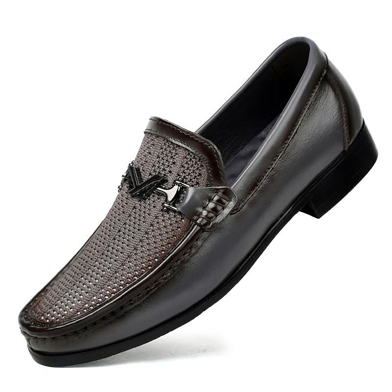Fashion High End Brand Men's Genuine Leather Shoes Trendy Gray Flat Loafers Versatile Men's Business Dress Shoes Big Size: 36-47