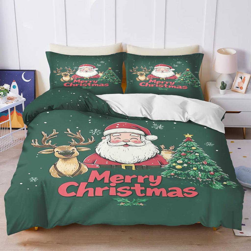 Gingerbread Man Santa Claus  Christmas Tree Reindeer Anime Printed Bedding Set Duvet Cover Queen Cotton Cute Cartoon Quilt Cover