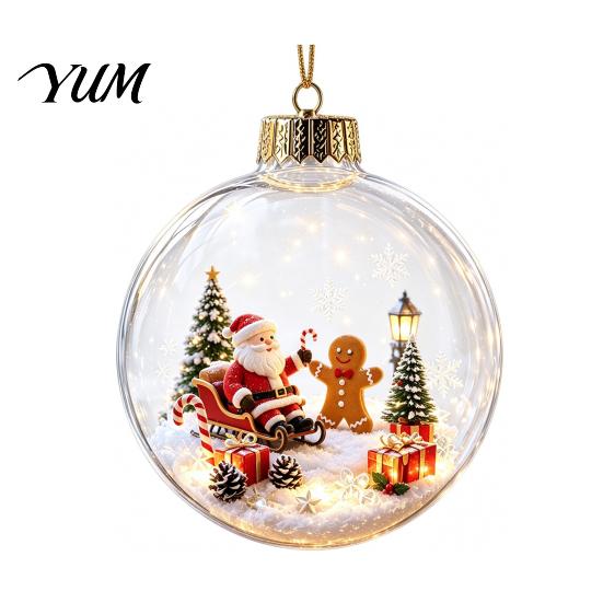 Holiday Home Decorations Glowing Christmas Ball Ornaments, Light-Up with Mini Scene, Acrylic Clear Seasonal Tree Baubles Hanging Decor Warm LED Light