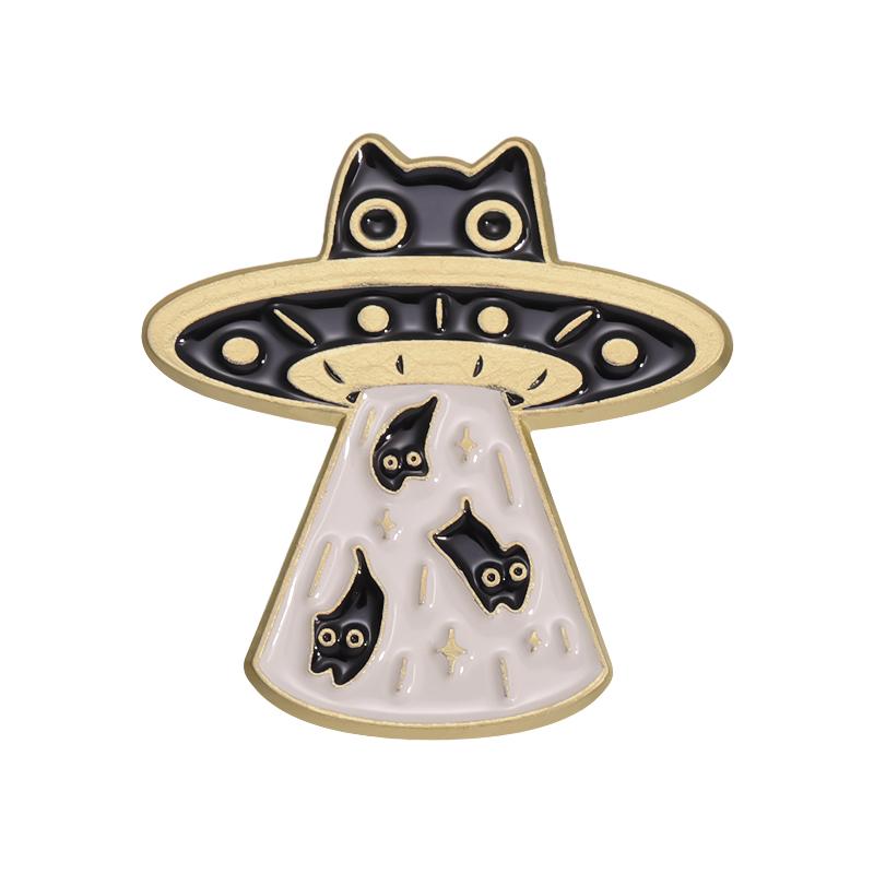 Cute Cats Enamel Pins Custom MOTHERFLUFFER Alien Cat Brooches Lapel Badges Cartoon Animal Jewelry Gift for Kids Friends