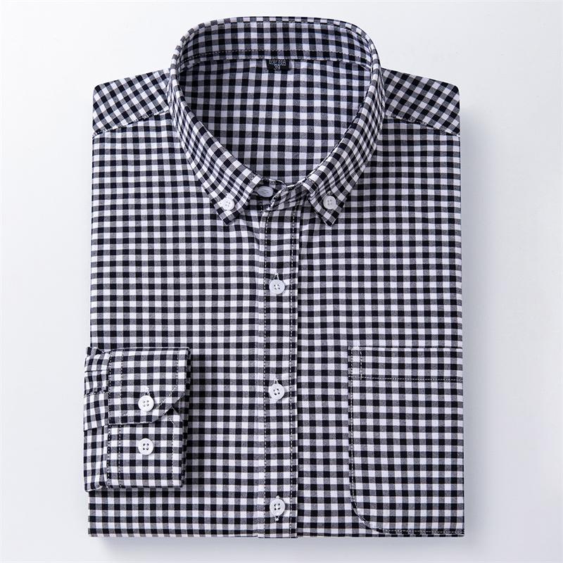 100%Pure Cotton Men Long Sleeve Shirt for Oxford Shirt Men Plaid Work Casual Shirts Regular-Fit Social Shirt Male Clothing S-6XL