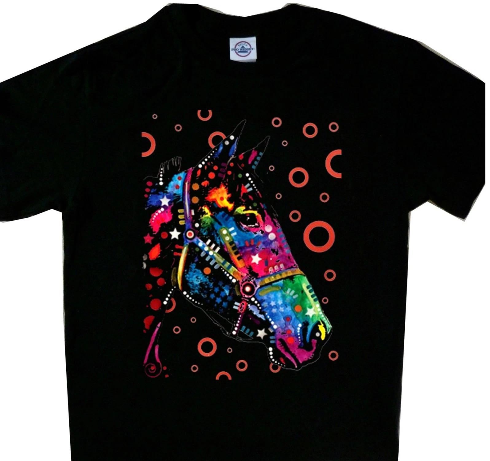 Horses Neon Multicolor Black Tee Horse T shirt New S