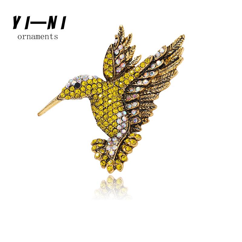 European and American high-end, rhinestone hummingbird brooch, animal chest flower, clothing bird brooch