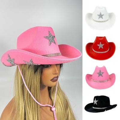 Sombrero de Fieltro Decoración de Estrella Brillante Ala Ancha Vaquero Occidental Sombrero para Niños Tejido Ligero Fiesta Festival al Aire Libre Accesorio para el Cabello