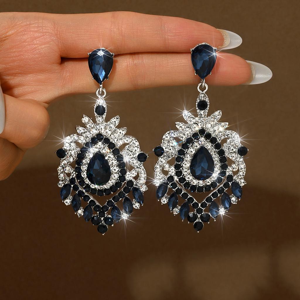 European and American Design with Super Sparkling Multi-color Droplet Shaped Elegant Retro Earrings and Earrings