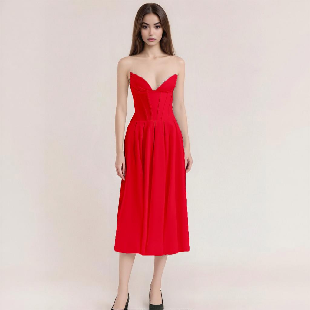 Ladies Summer Temperament With Breast Fish Sexy Slim Fishtail Fishtail Skirt Long Solid Color Dress