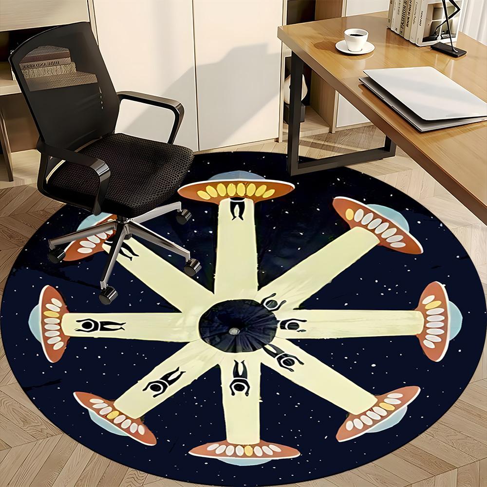 1pc UFO Office Round Area Rug, Under Office Chairs Bedroom Living Room Home Decor, Room Deco, Available in Various Sizes