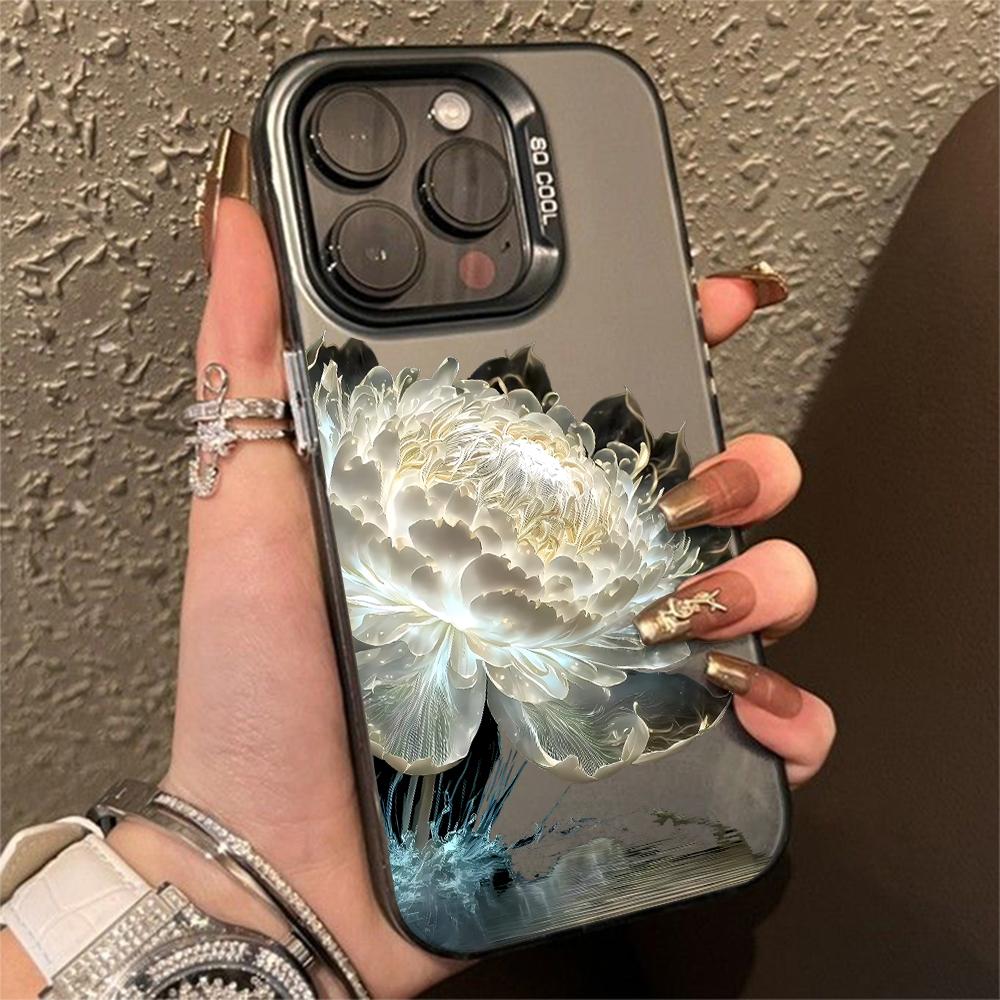 Luxury Lotus Flower Anti-drop Armour Case For iPhone 16 Pro Max 15 14 13 12 11 Pro XR XS X 7 8 Plus Lens protect plating Cover