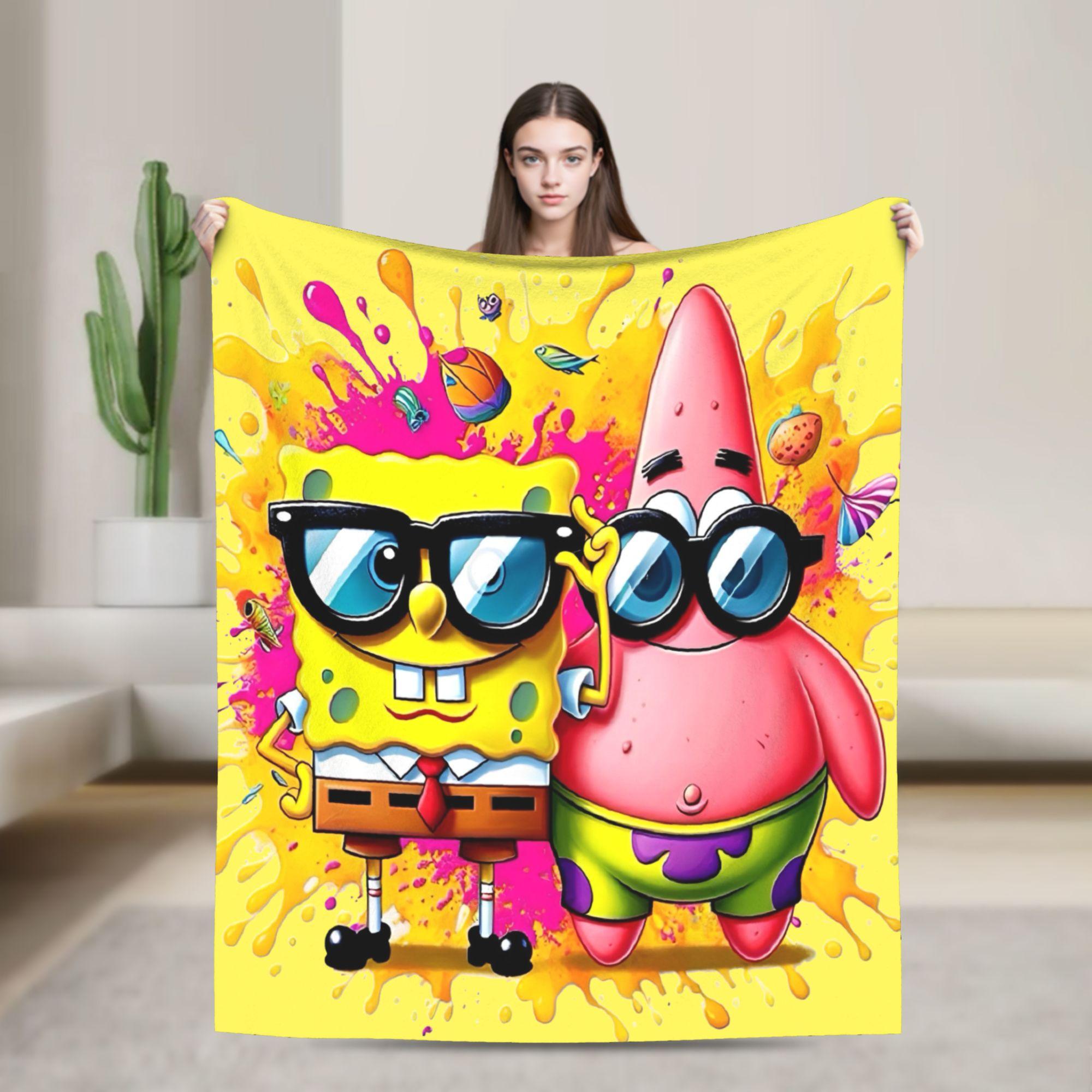 SpongeBob SquarePants Krabby Patty Blanket Cover Velvet Ultra-Soft Throw Blankets for Home Couch Bed Rug 75x90cm