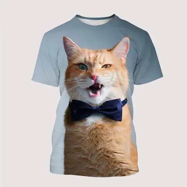 Summer Round Neck Cool Animal Funny Cat 3D Print Top Fashionable Casual Short Sleeved Men's and Women's Unisex T-shirts