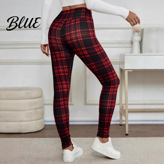 Dehnbare Freizeithosen Warme Winter Karomuster Elastizität Leggings Damen Hohe Verdickte Samtfutter Unterteile