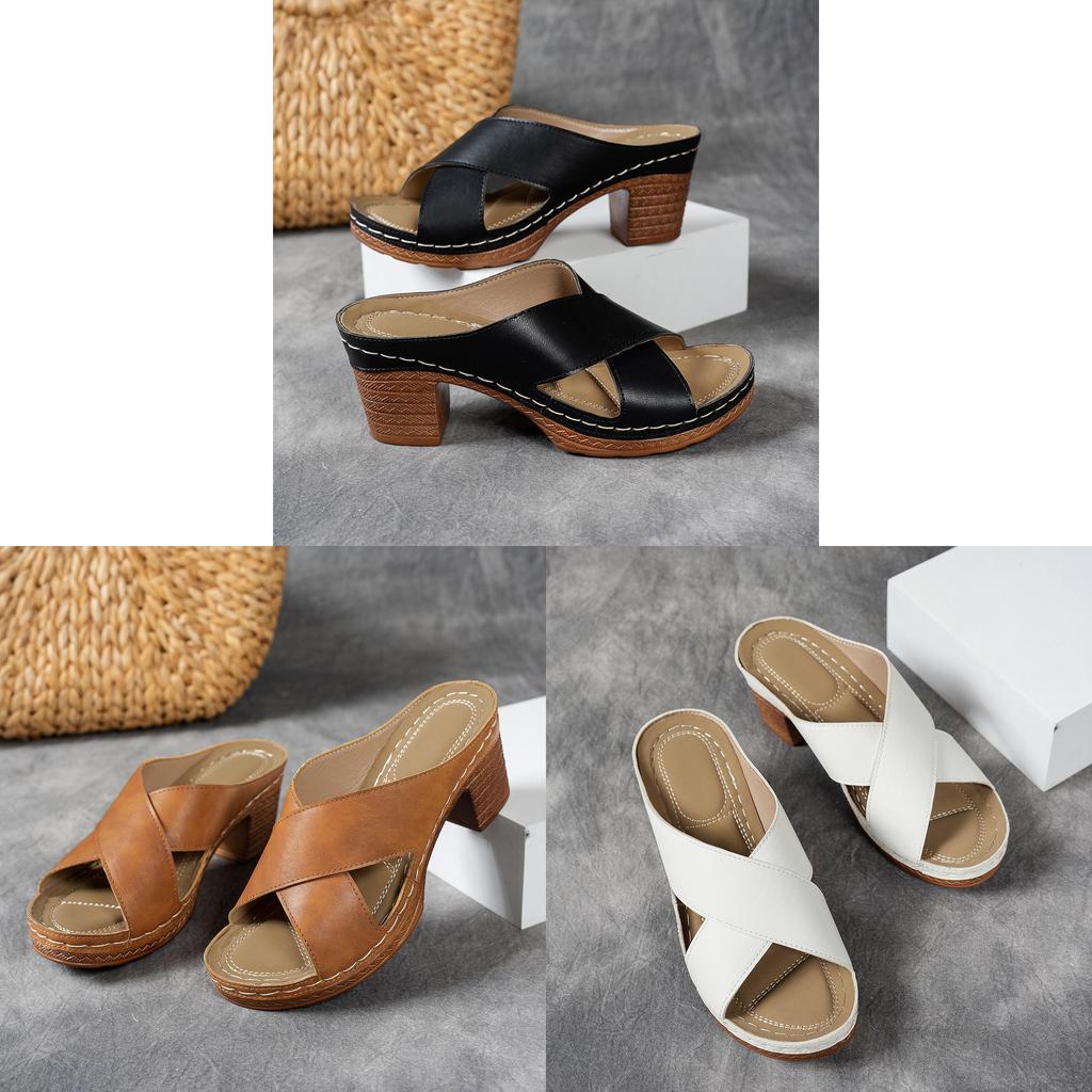 Summer Womens Cross Strap High Heel Sandals With Pu Upper For Casual Wear