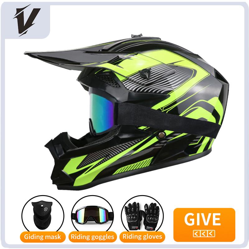 VGV Off-road motorcycle helmet for men, women, adults and children DOT certified Bluetooth-equipped three-piece set with gifts
