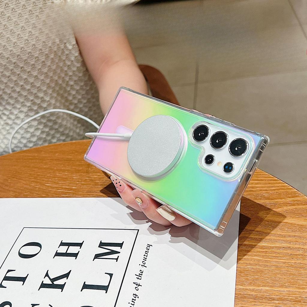 Samsung S25 Ultra Color Plated Magnetic Absorber Mobile Phone Case Suitable for S24FE Fashion Gradient Rainbow A56 Colorful Acrylic