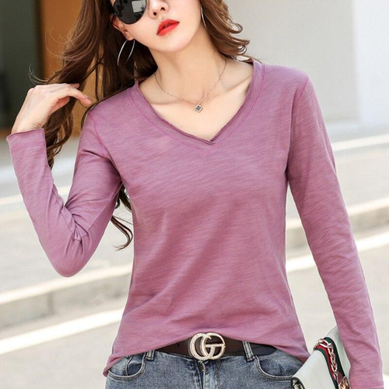 Jarní trička větších velikostí Bavlna Košile s dlouhým rukávem Ženy 2021 Podzimní Zastřihování s výstřihem do V Korejský styl Loose Blusas 1135