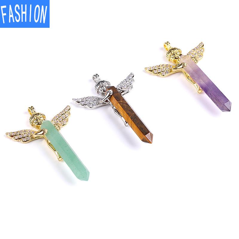 Sechseckiger Anhänger aus natürlichem Kristall, Amor-Diamant, Engelsflügel-Halskettenanhänger