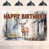 Hunting Happy Birthday Banner Backdrop Forest Wilderness Deer Hunting Camo Themed Background Decor for Hunter Boys Men Birthday Party Favors