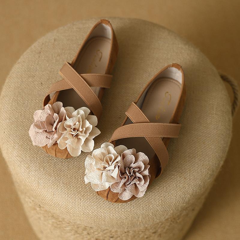 Faux leather French camellia flower Mary Jane single shoes women's 2025 new fashion versatile cross elastic flat shoes