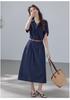 Relaxed Lapel Short-Sleeved Dress with Lining