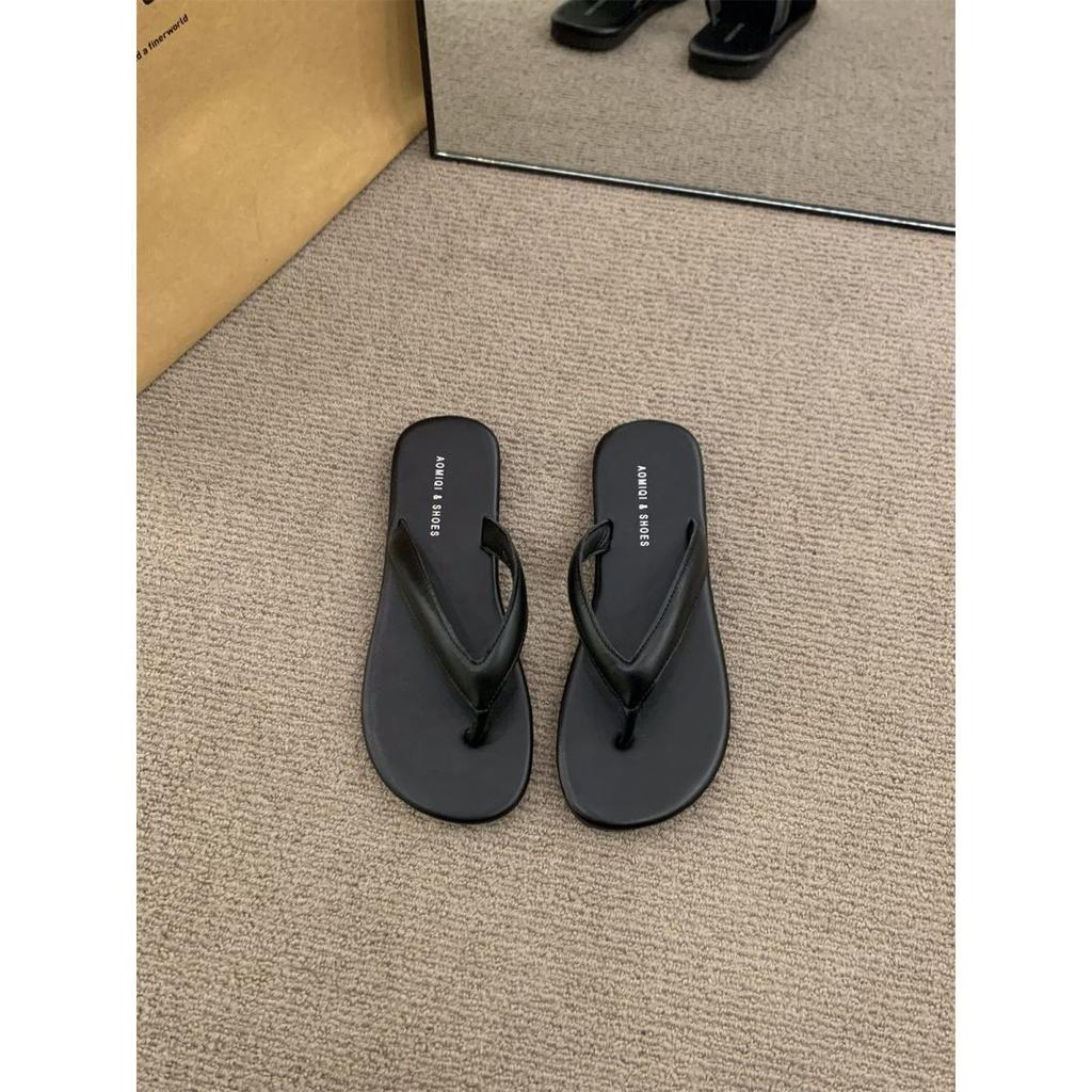 Flat-bottomed flip-flops shoes women's shoes 2025 summer wear beach French small sandals soft-soled toe sandals