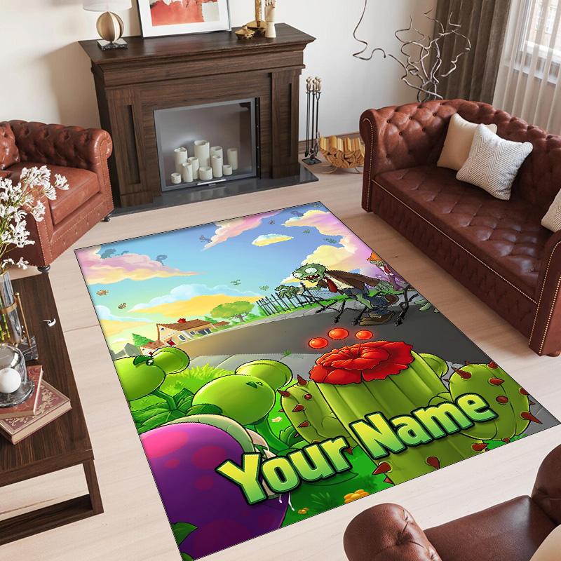 Personalized Crystal Velvet Carpet Custom Name Text,Plants vs. Zombies Anti Slip Area Rug For Home Decoration