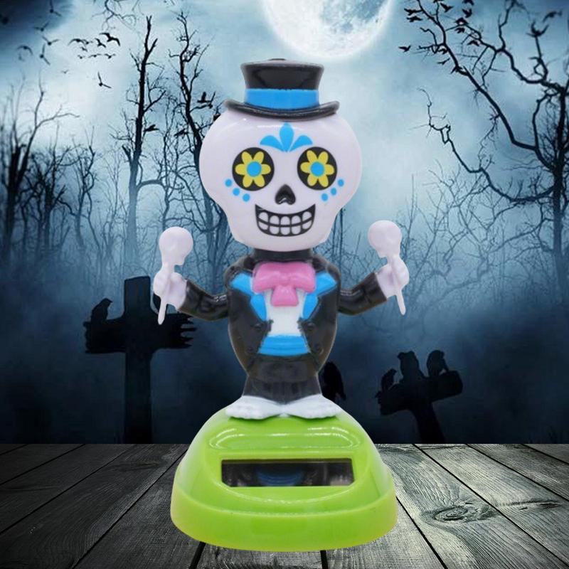 Solar Powered Dancing Toys Halloween Solar Dancing Bobble Skeleton Shaking Head Doll Toy Bobblehead Skeleton Shaking Spooky For