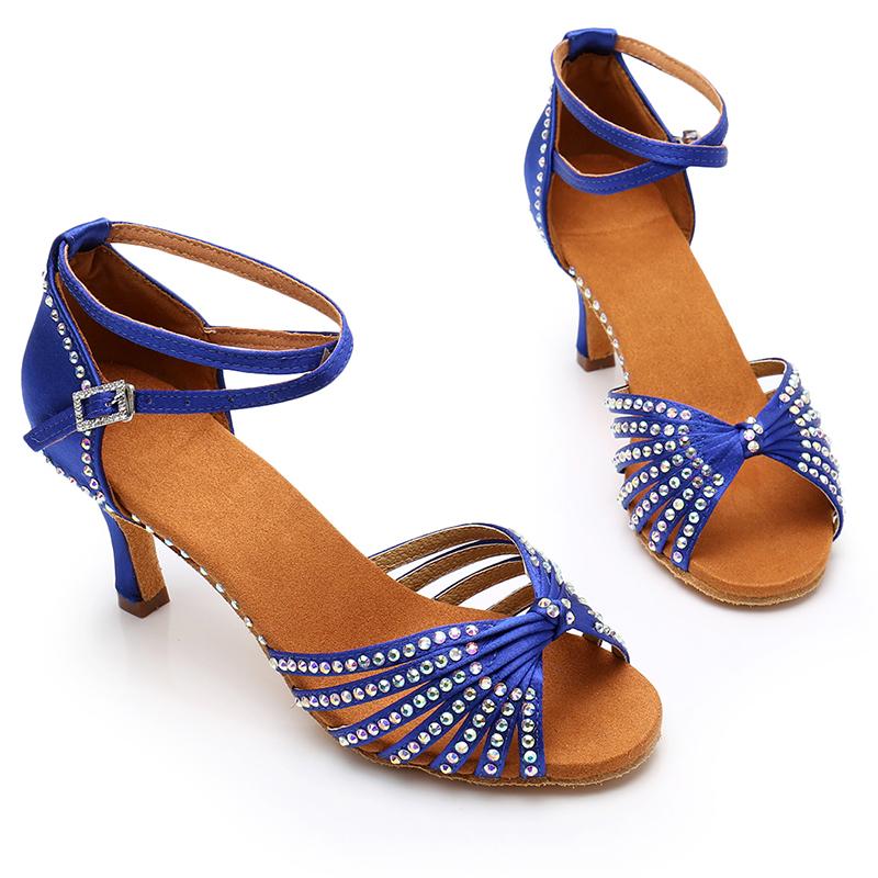 Women's Latin Dance Shoes Satin Dancing Shoes Salsa Party Ballroom Dancing Shoes High Heeled 7cm