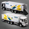 1/32 Scale Container Truck Model Car Toy Pull Back Music Light Metal Diecast Doors Opened Vehicles Toys for Kid Gift