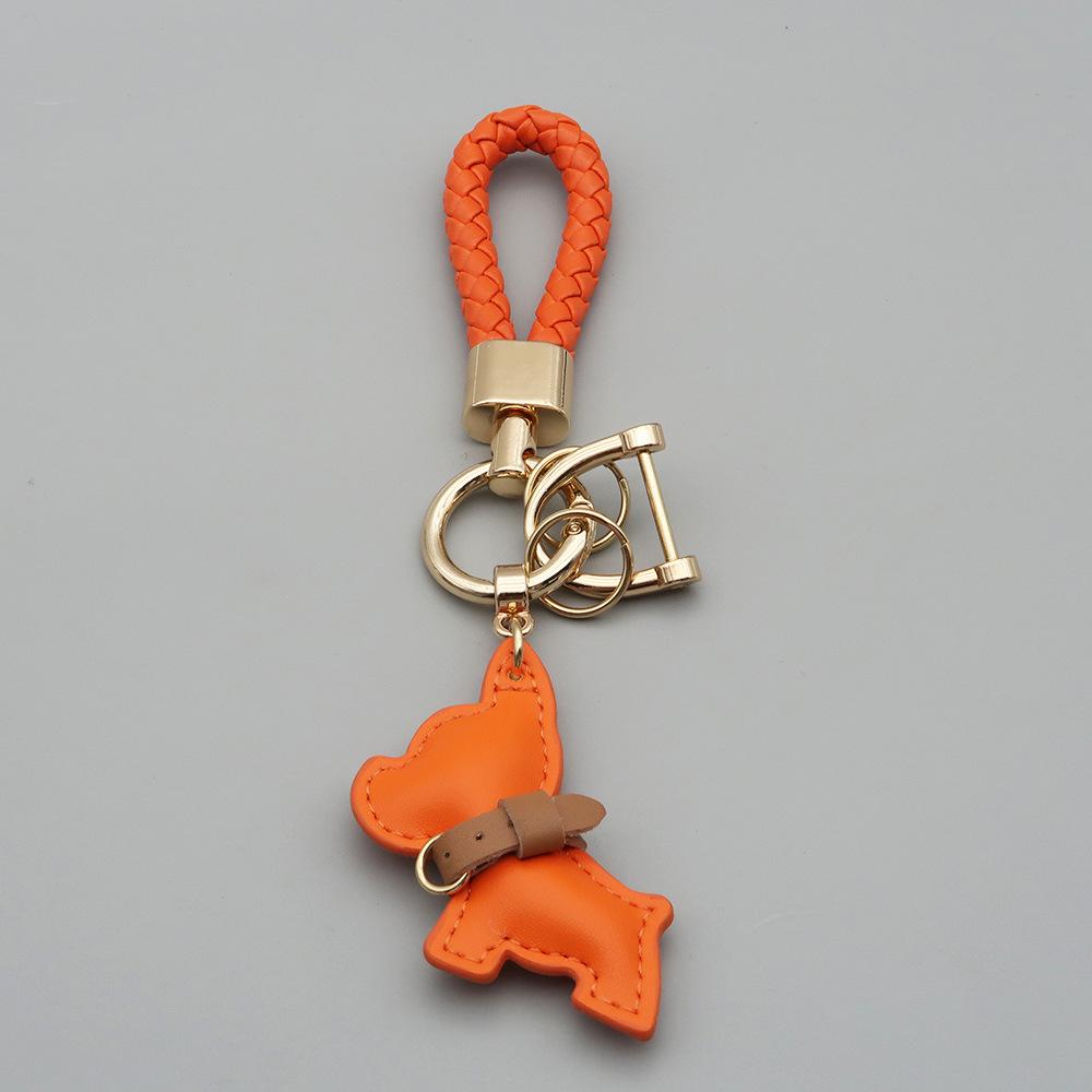 1PC Mini French Bulldog Keychain - Leather & Braided Rope Anti-lost Puppy Pendant, Cute Auto Car Key Accessory