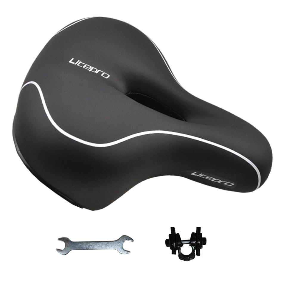 Litepro Bicycle Extra Comfortable Memory Foam Saddle Cushion with Shock and Back Reflective Tape for Cross Bikes and Seat, Thick, Absorption,