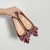 Fashion ladies japanned leather bowtie flat shoes crystal beading bowknot OL dress shoes woman 5cm height increasing ballet flats 2025