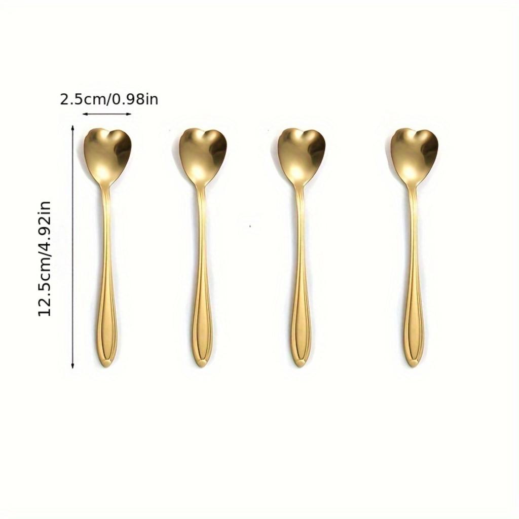 4pcs Stainless Steel Spoons Set, Love Heart Shaped Coffee Stirring Spoon, Honey Spoon, Tea Spoon, Ice Cream Spoon.