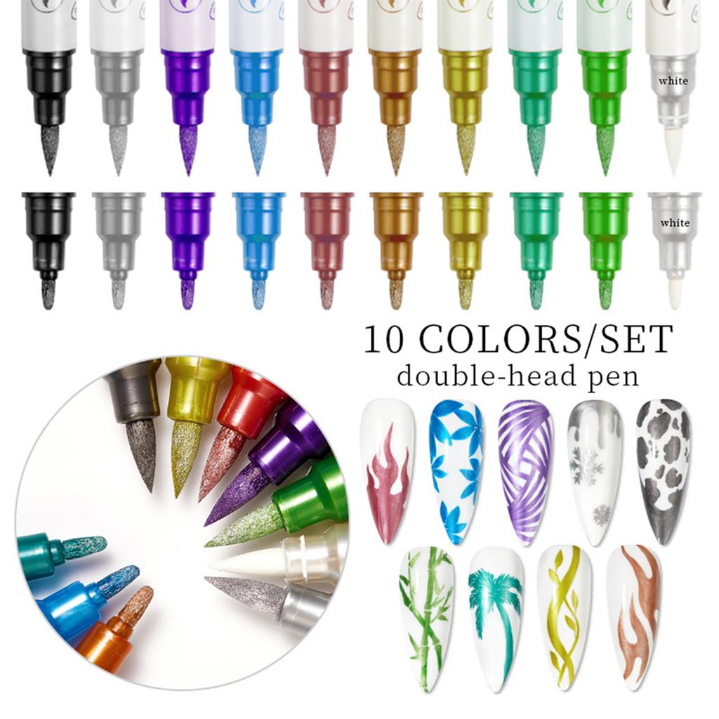 Zestaw 10 kolorów pisaków do paznokci 0,5 mm, pisaki z farbą akrylową do zdobienia paznokci, manicure, dekoracji DIY 10 ml