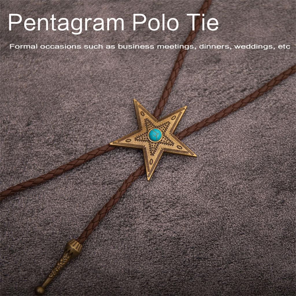 Western Bolo Tie with Unique Metal Star Turquoises Pendant for Stylish Men's Accessory Leather Cord Necktie Necklace