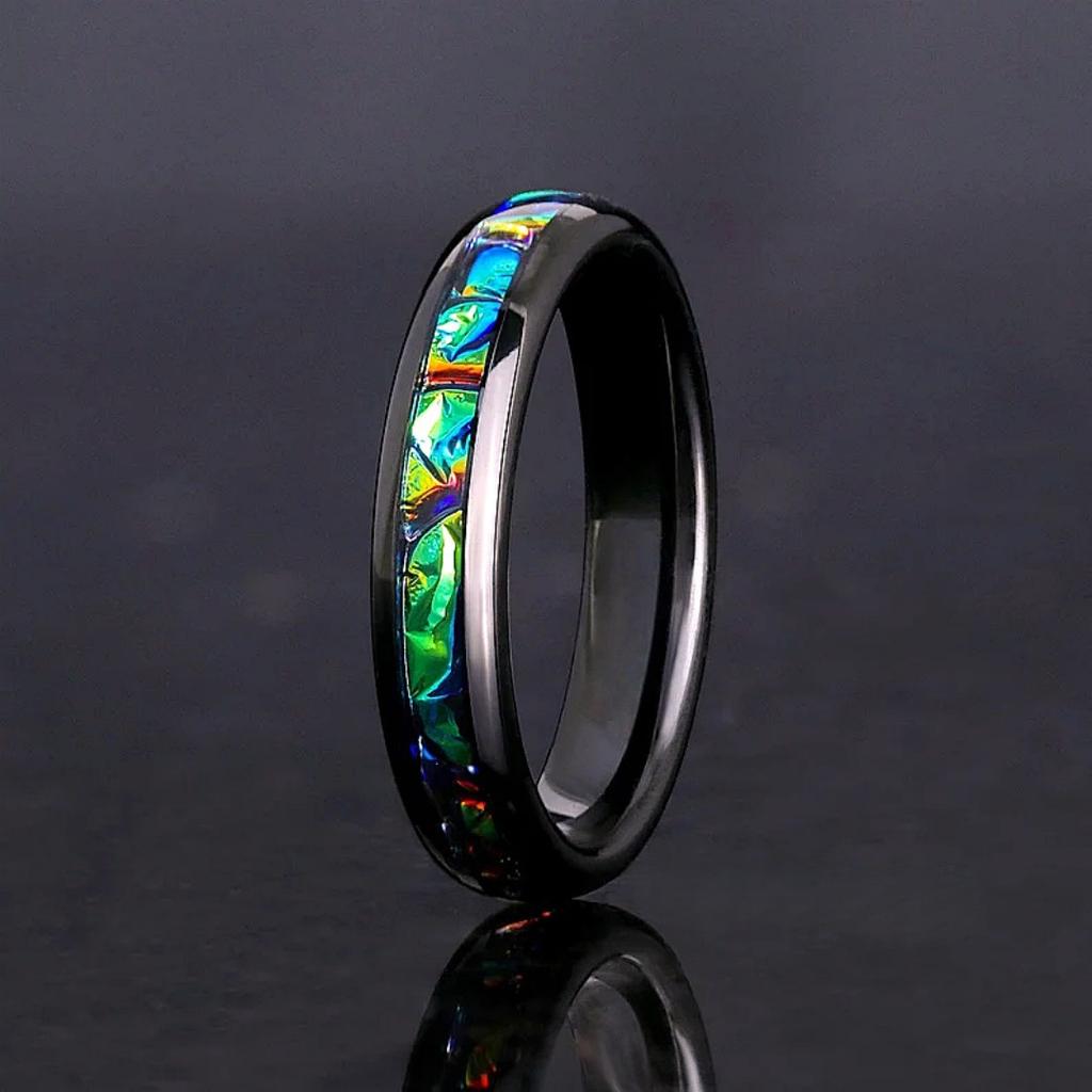 Anillos de acero inoxidable de 8 mm para hombre con diseño de cielo estrellado colorido, alianza de boda negra única, anillo para parejas con incrustaciones de mármol de colores, regalo.