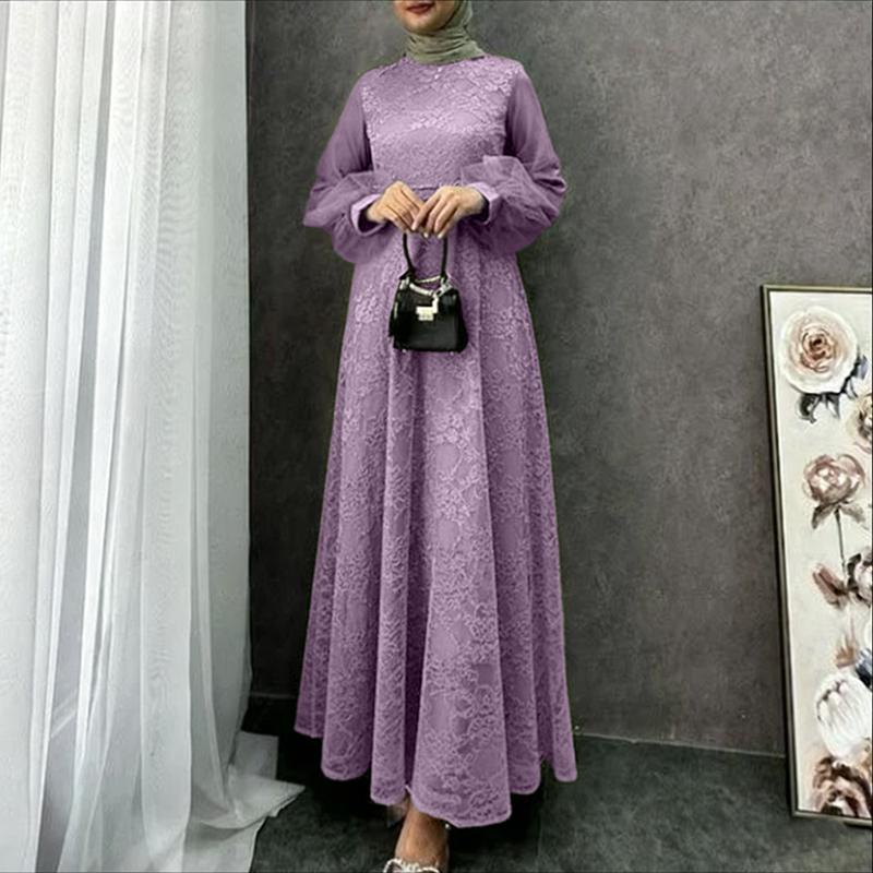 ZANZEA Women Casual Round Neck Long Sleeve Loose Patchwork Mesh Long Dress