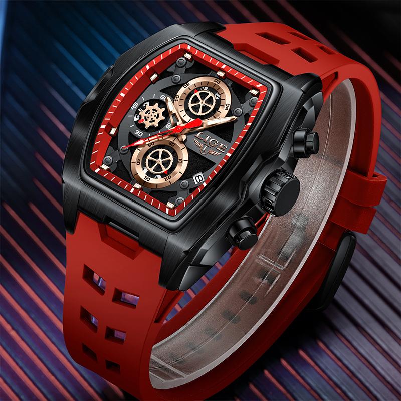 LIGE Men Sport Watch Fashion Chronograph Quartz Wristwatch Silicone Strap Luminous Date Waterproof Male Clock Relogio Masculino