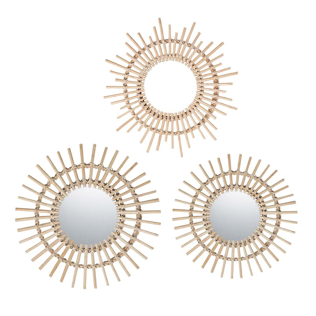 Decorative Wall Hanging Mirror - Small Vintage Mirror Rattan Mirror - Easy Assembly - Perfect for Living Room
